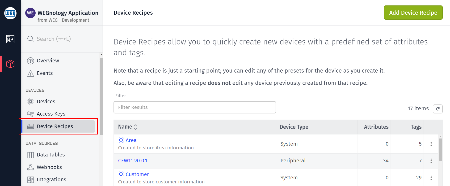 Device Recipe Overview