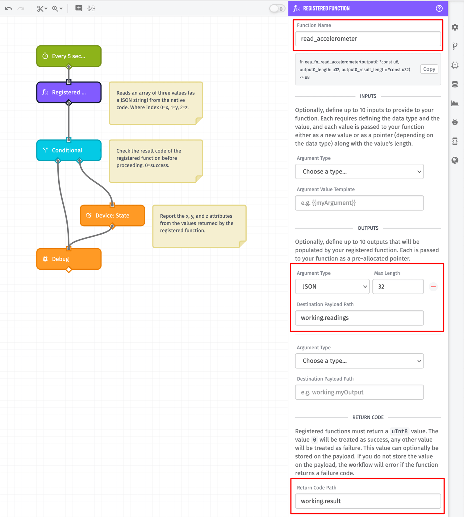 EEA API Bundle workflow with Registered Function configuration highlighted