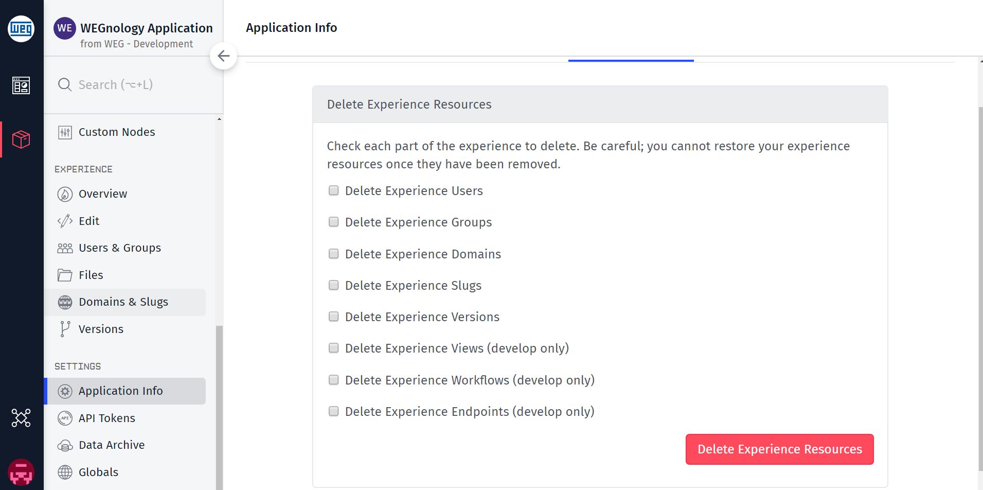 Bulk Delete Experience Versions