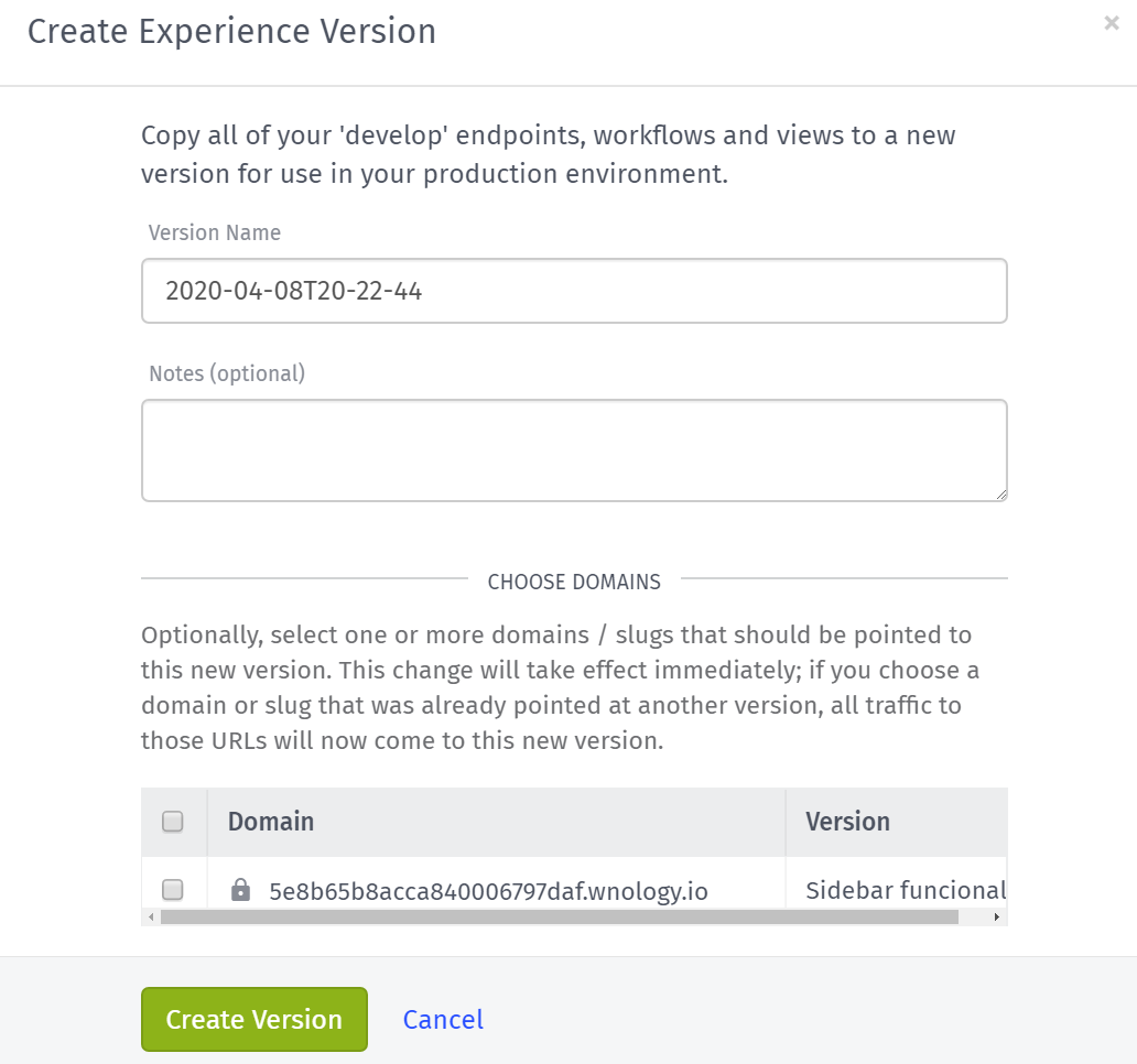 Create Experience Version Modal