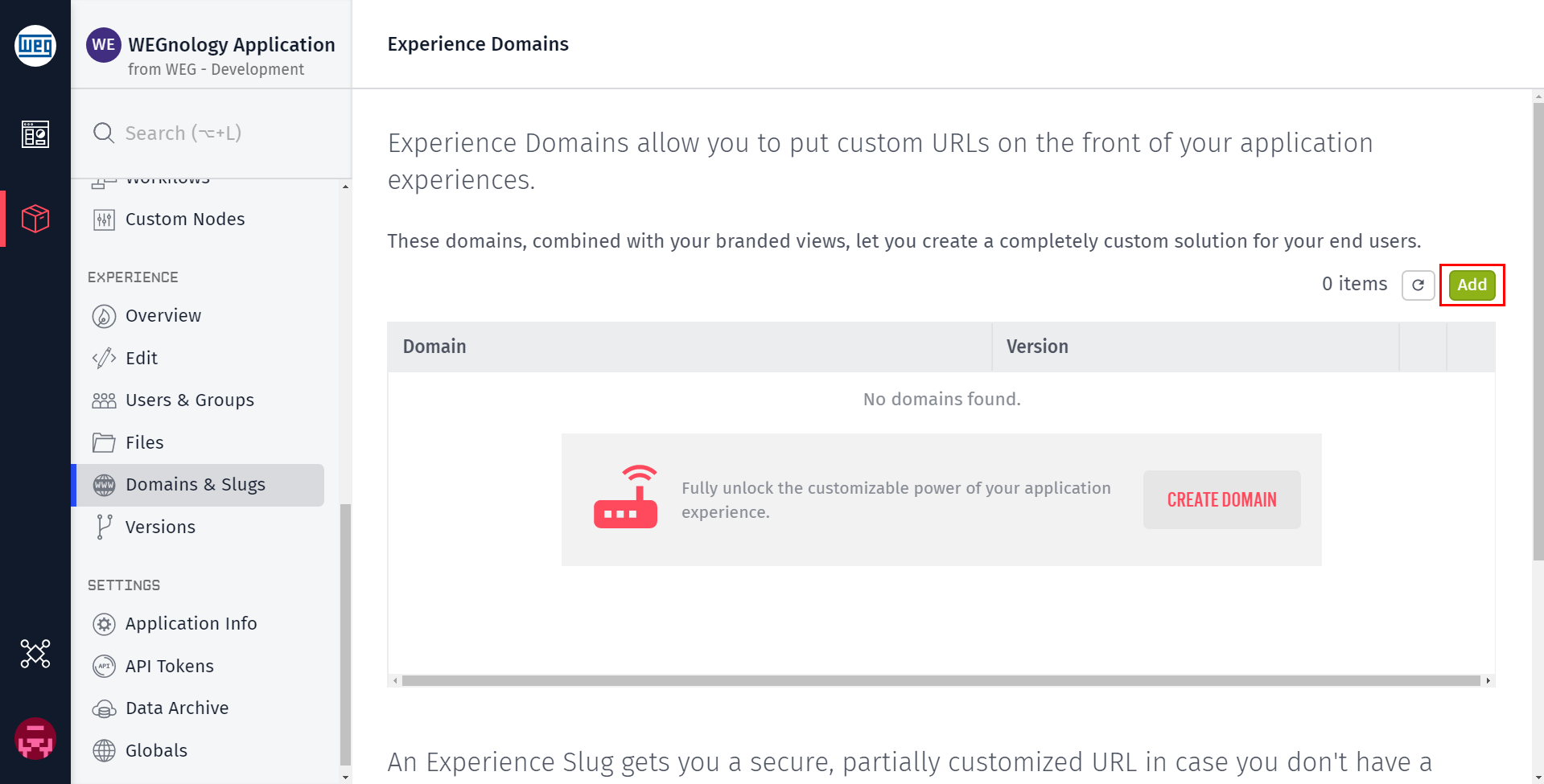 Add Experience Domain