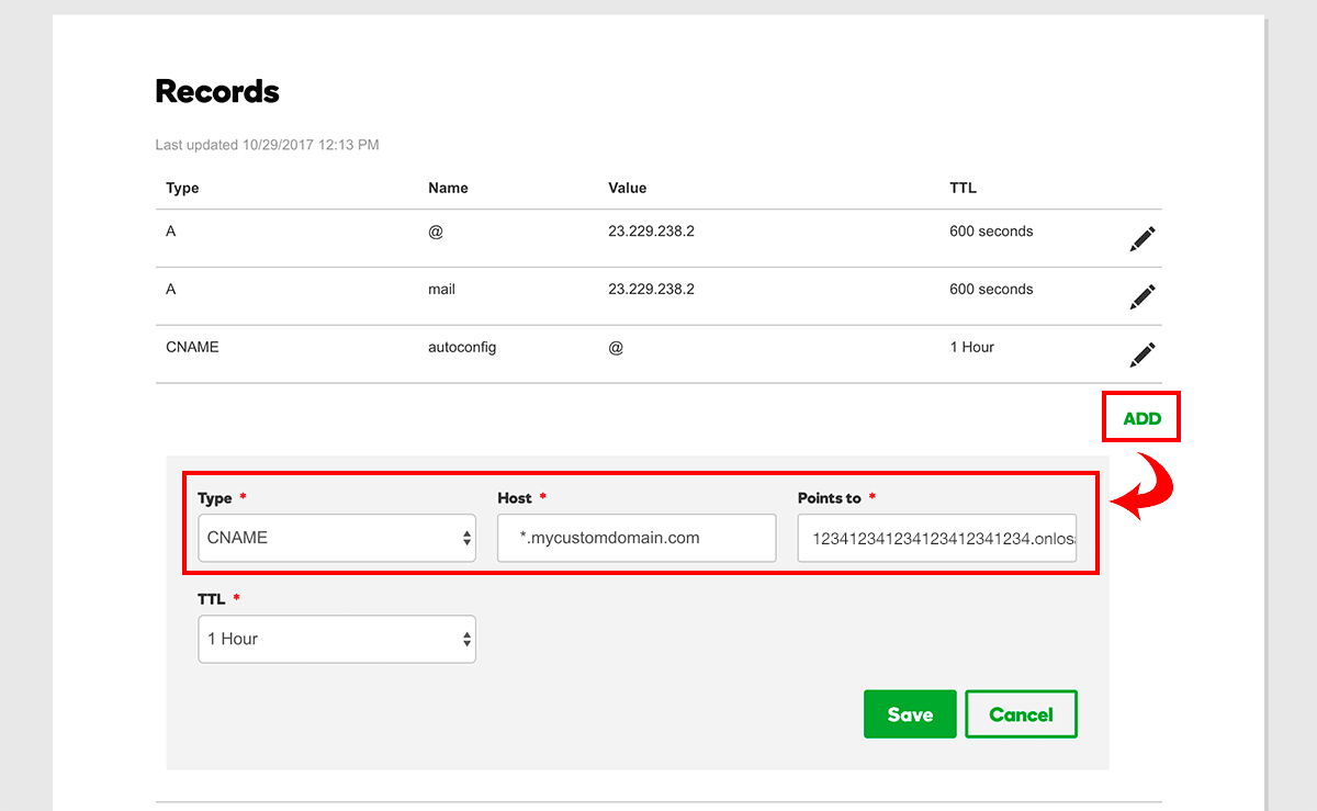 GoDaddy CNAME Example