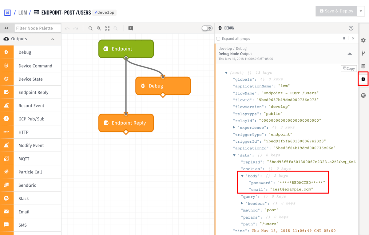 Endpoint Debug Output