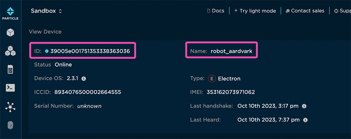 Particle Device Name and ID