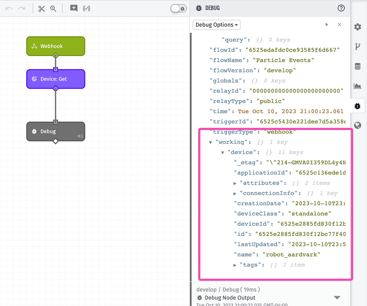 WEGnology Device in Debug Panel