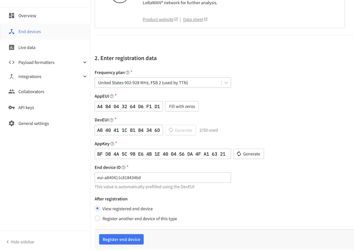 Enter registration data