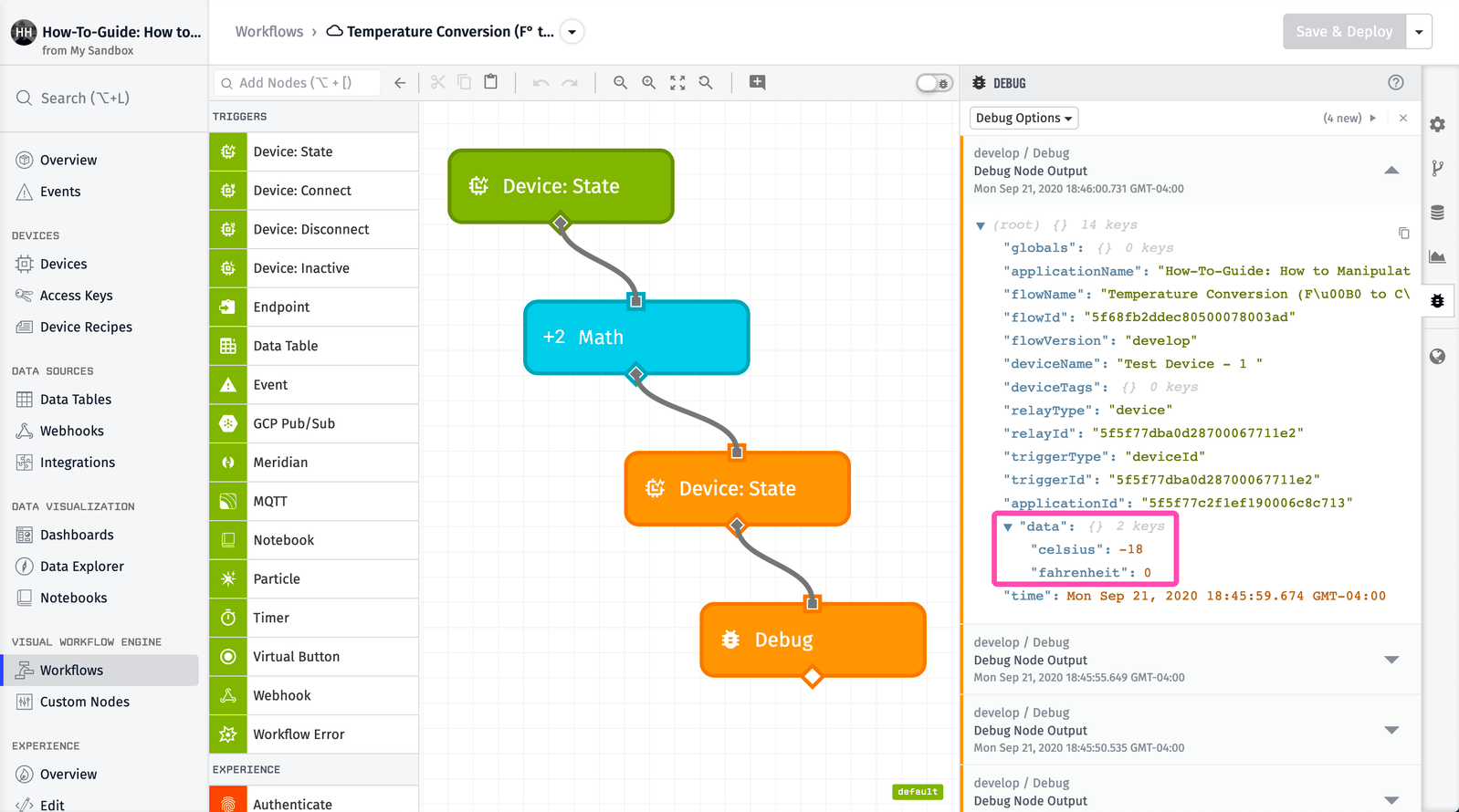 How To Manipulate and Convert Device Data Using a Workflow