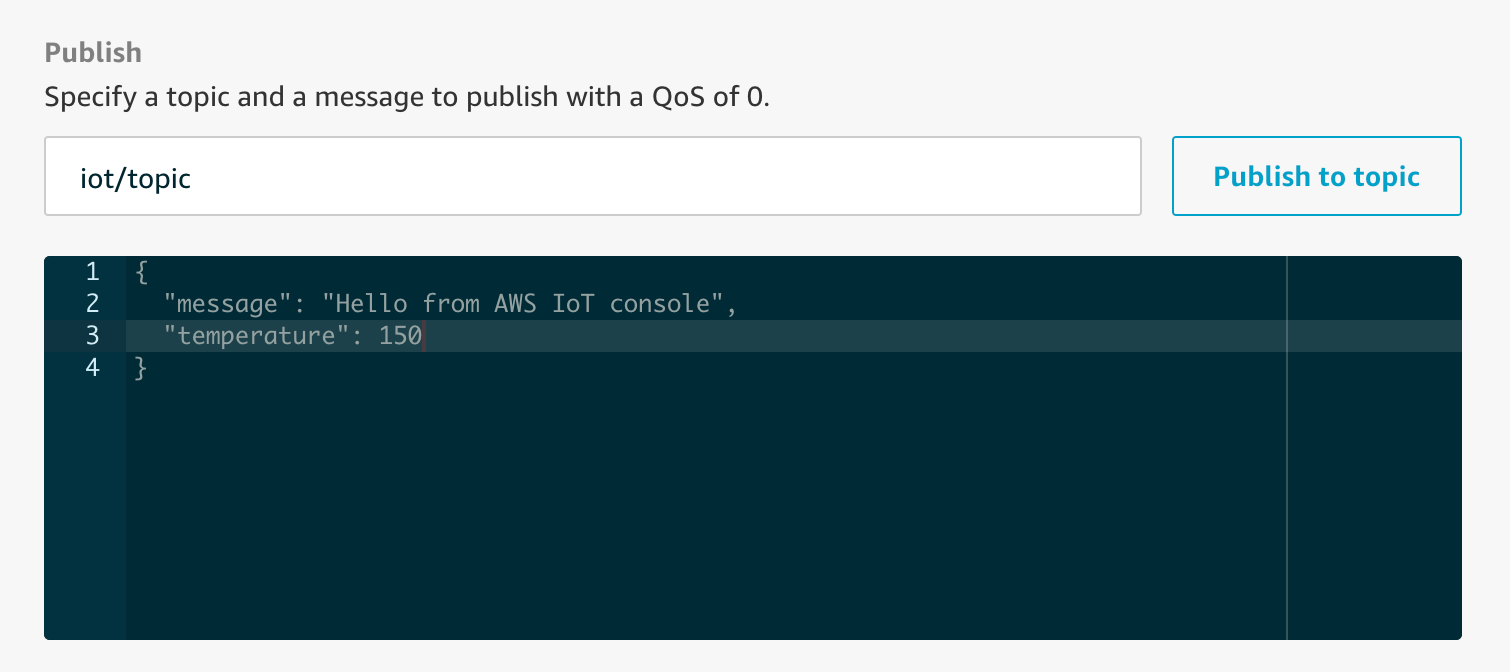 Example Temperature Publish to AWS IOT to trigger Rule