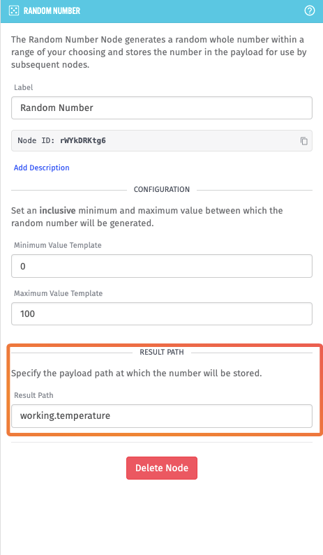 Random Number Node configuration