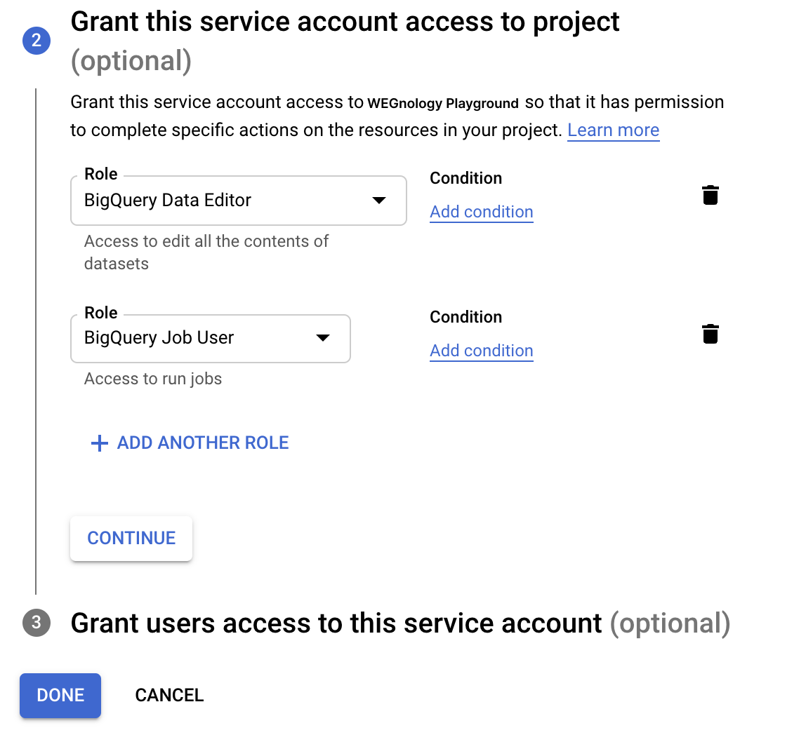 Set the service account roles