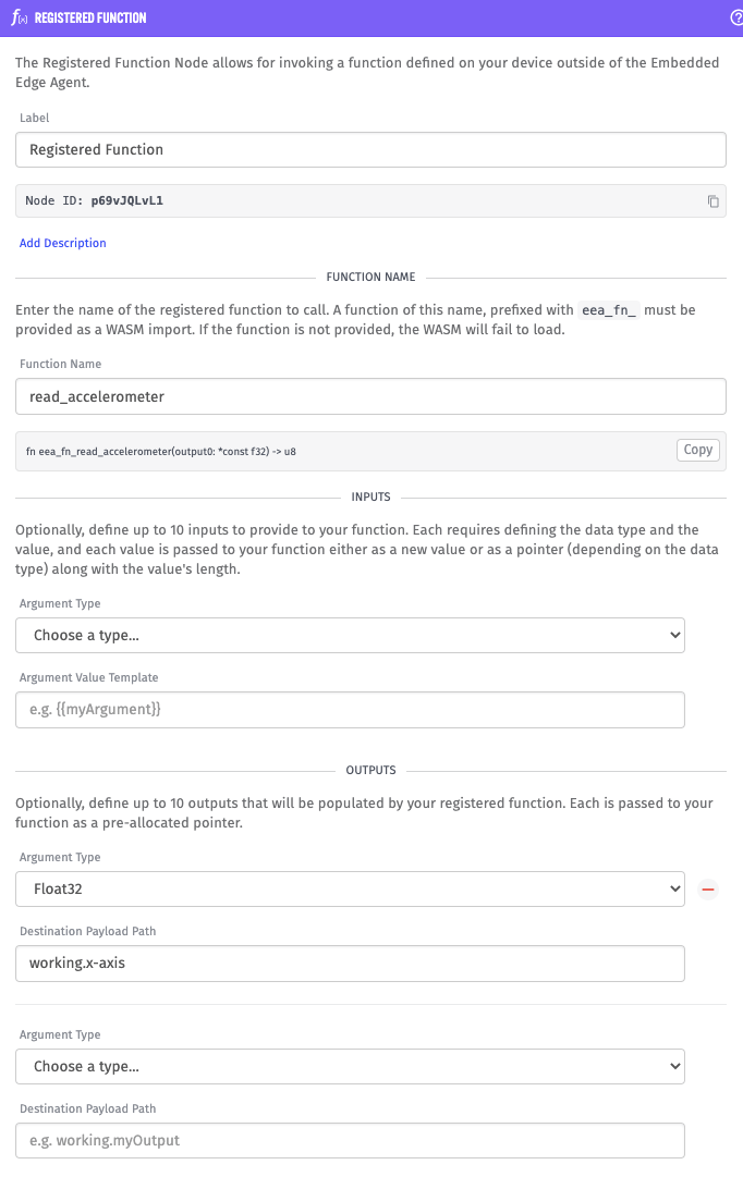 Simple Registered Function configuration