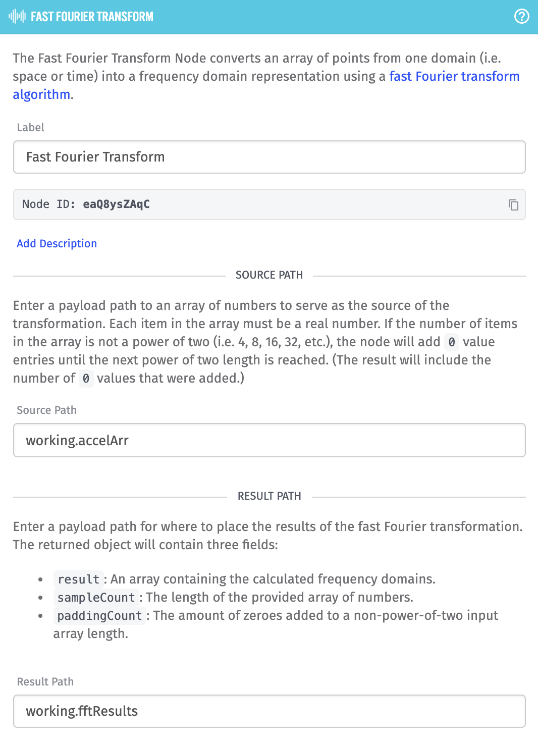 Fast Fourier Transform Node configuration