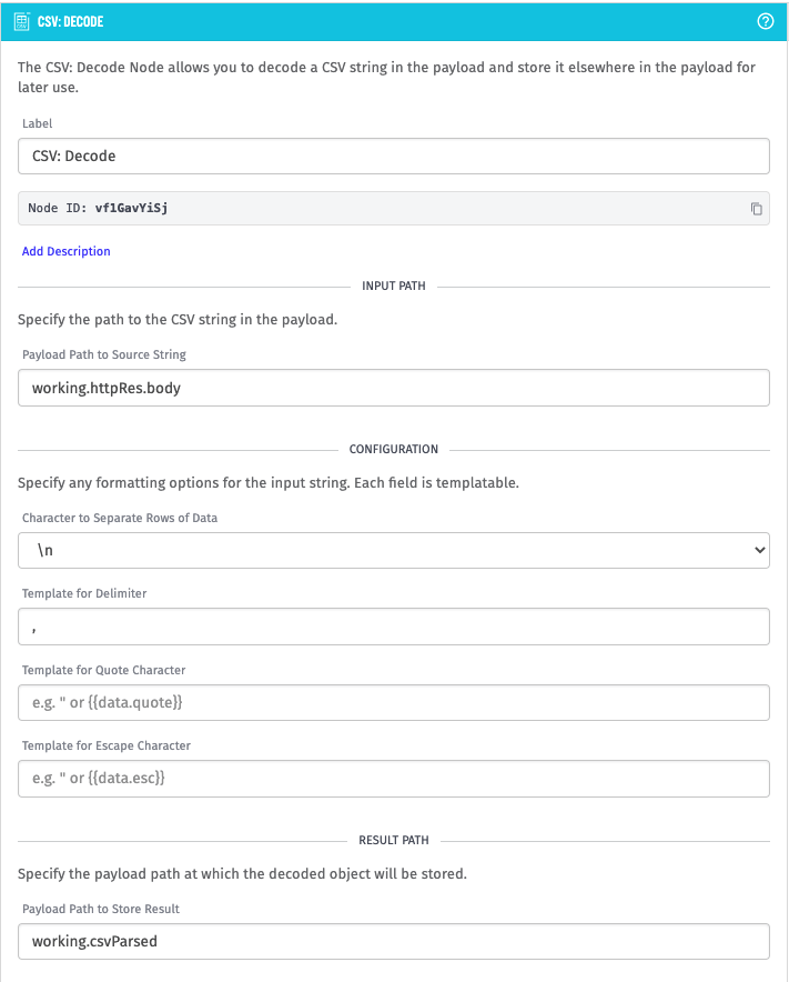 CSV: Decode Node configuration