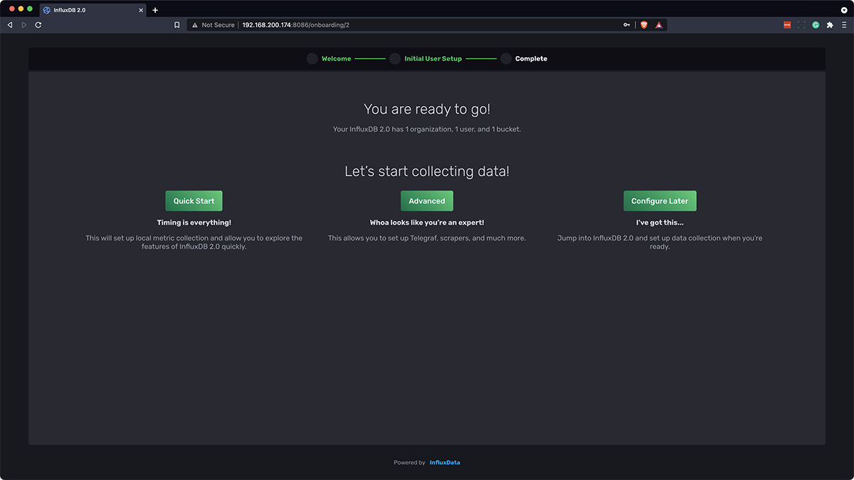 InfluxDB First Setup Options