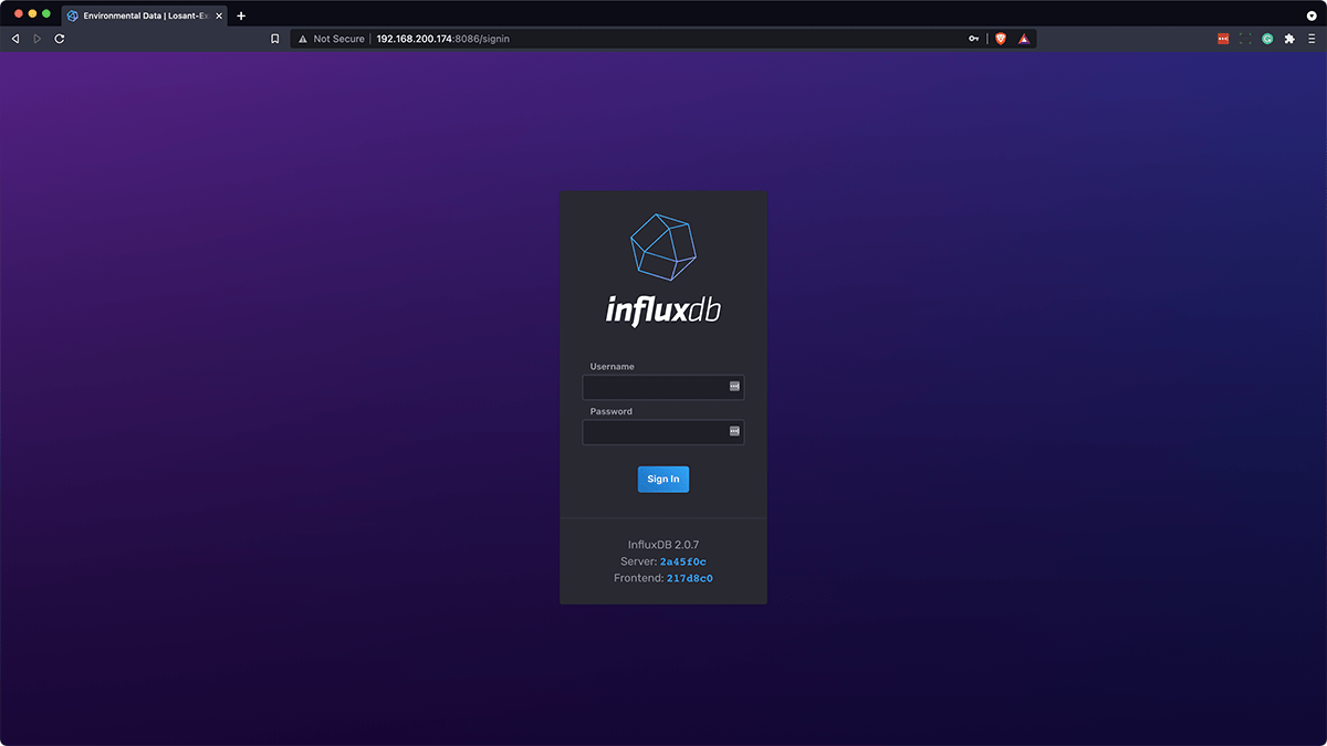 InfluxDB login page