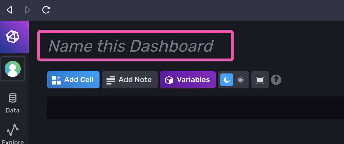 InfluxDB dashboard name highlighted