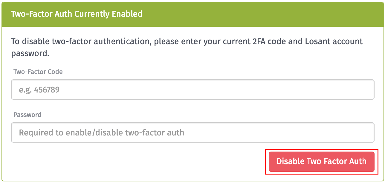 Disable Two-Factor Auth