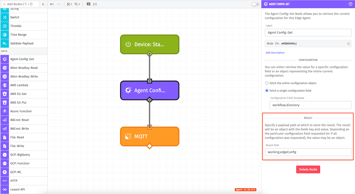 Agent Config: Get Node Result