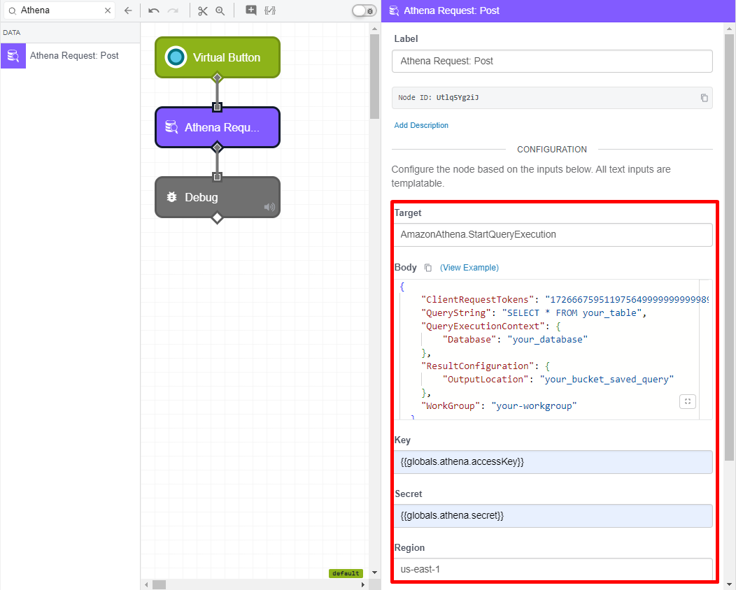 Athena Request S3: Post Node Configuration