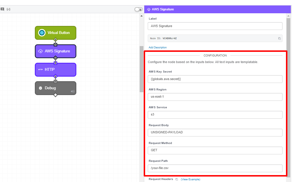 AWS Signature Node Configuration