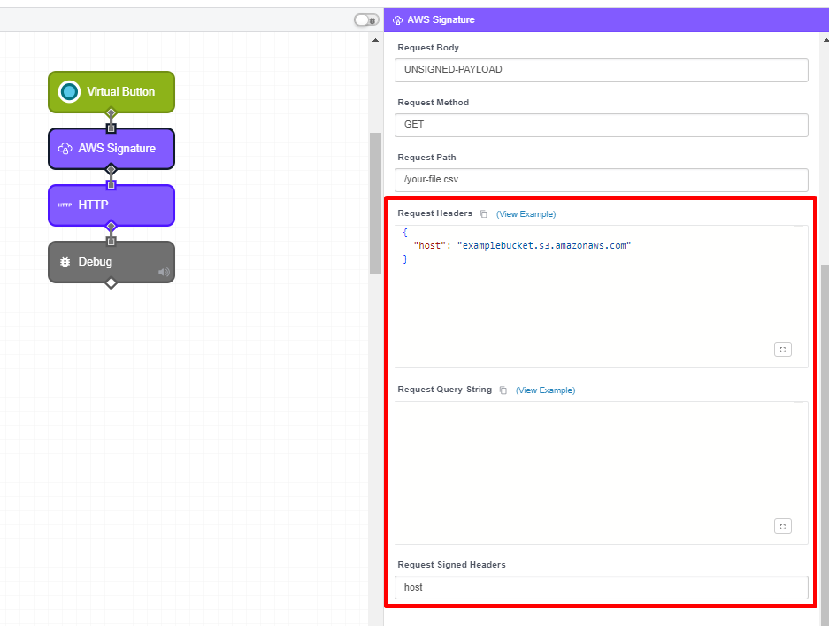 AWS Signature Node Configuration