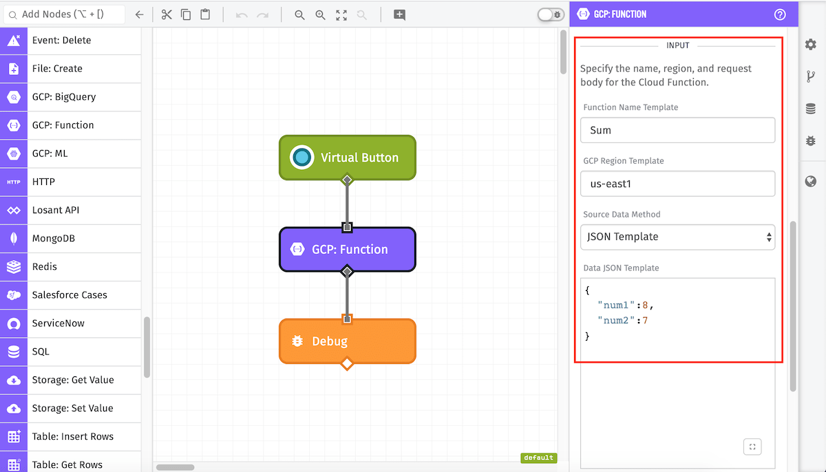 GCP: Function Node Config