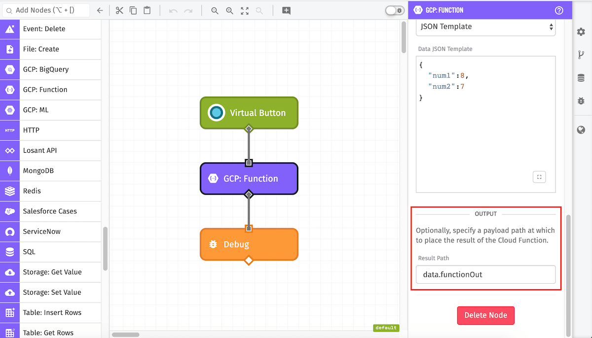 GCP: Function Node Result