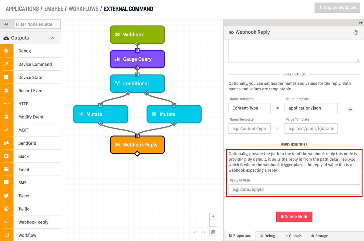 Webhook Reply Node ReplyId