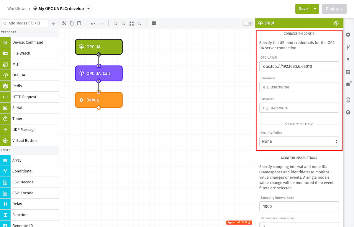 OPC UA Trigger Node Configuration